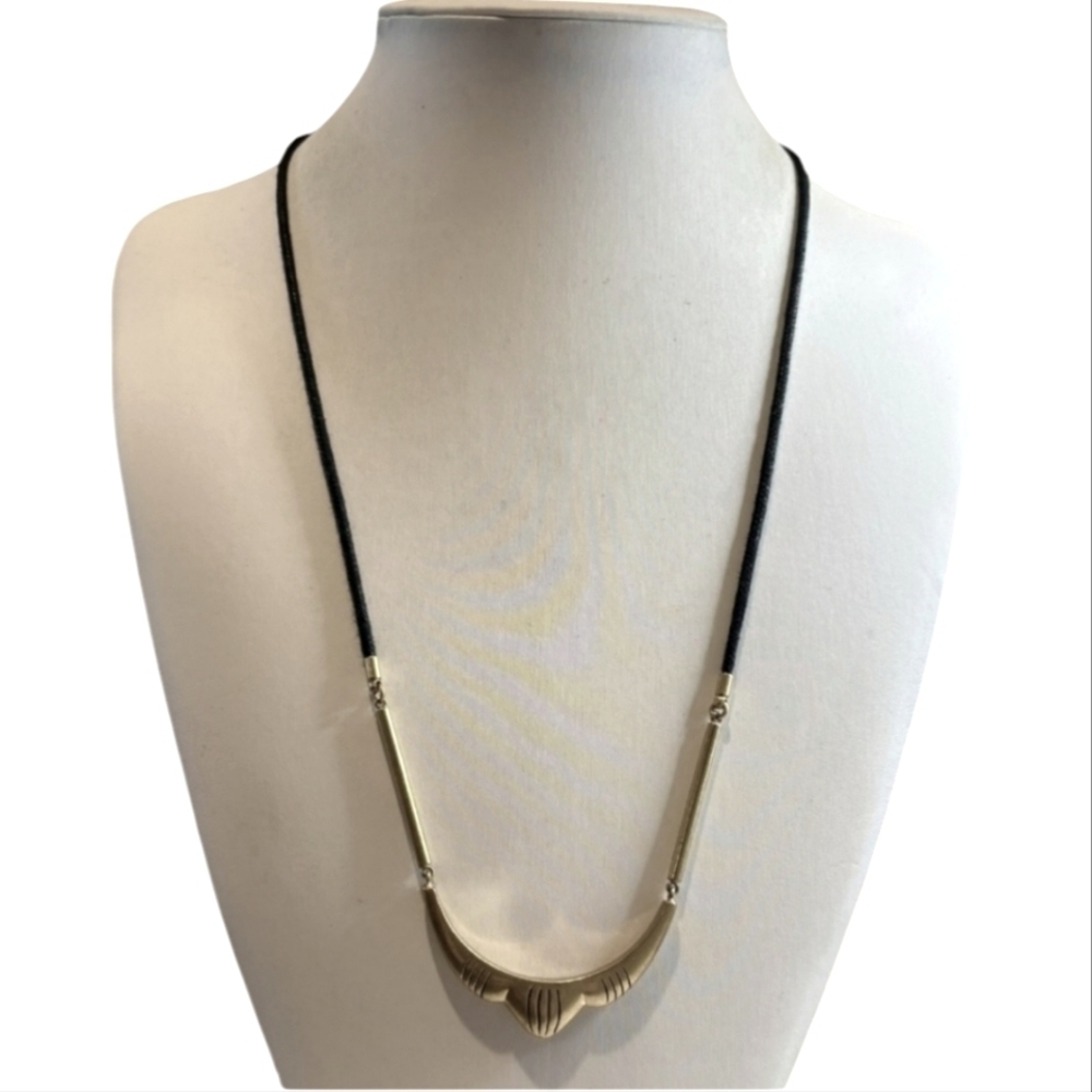 NWT Madewell Matte Gold Tone Necklace Black Cord